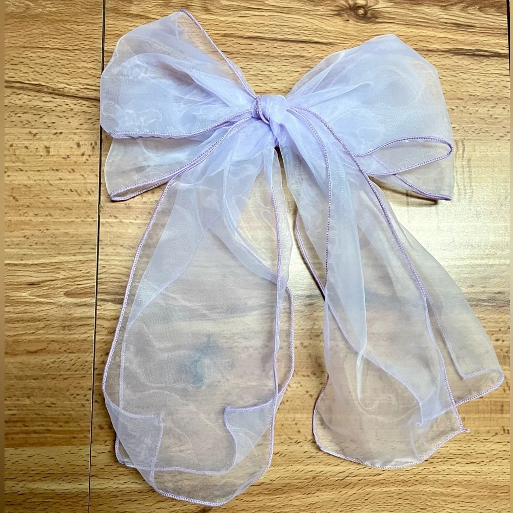 Oversized Blue Tule Bow French Barrette Hair Clip